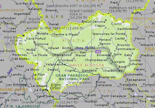 Cartina Geografica della Valle d'Aosta - Mappa - Carta