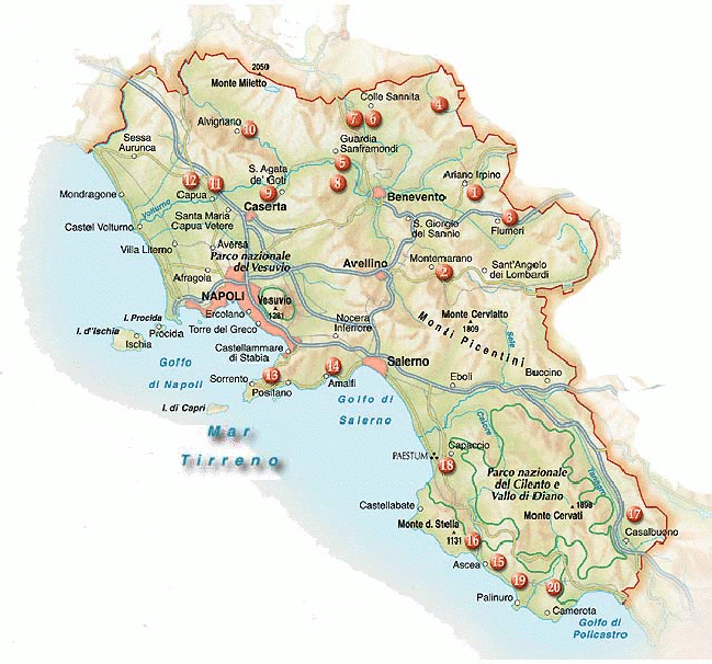Cartina Geografica della Campania - Mappa - Carta