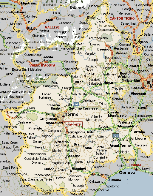 Cartina Geografica del Piemonte - Mappa - Carta